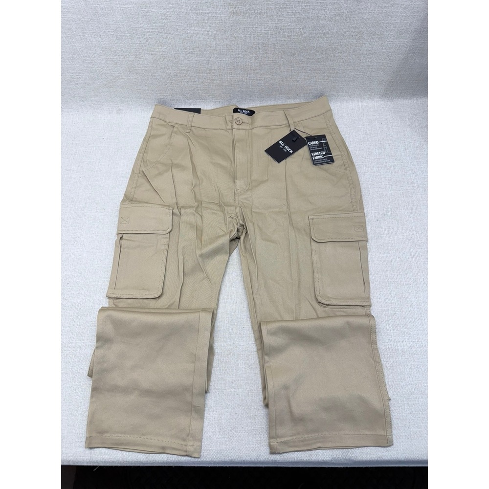 Blu Rock Mens Cargo Pants Size‎ 34 Khaki Tan Stretch Cotton Straight Leg NWT